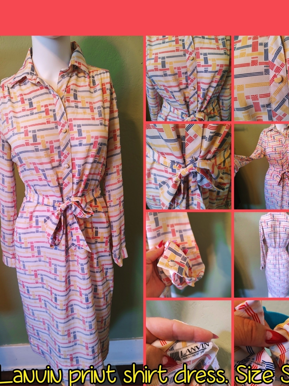 Lanvin Multi-Color Geometric Print Long Sleeve Shirt Dress (No Top Button)